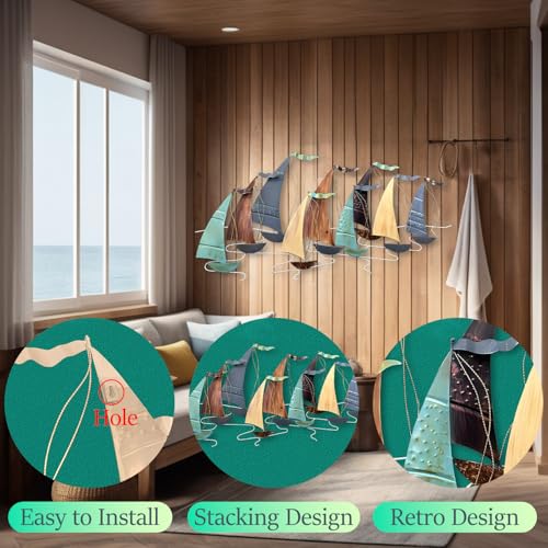 Edaknez Large Metal Sailboat Wall Decor, 51 Inch X 26 Inch Metal Ship Wall Art Decor, Coastal Nautical Metal Sailboat Wall Decor, Large Metal Ship Wall Sculptures thumb #3
