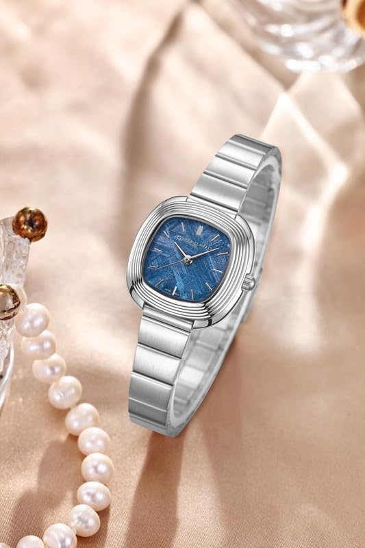 Image of Giordano Analog Quartz Watch for Women with SquareTextured Dial, Cushion Layered Bezel Design and Stainless Steel Strap