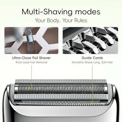 Image of yoose Electric Razors for Women, IPX7 Alloy Body Bikini Trimmer for Women (USB-C, Trimmer Comb, Multi Shaving Modes), Portable Size, Cyber Green