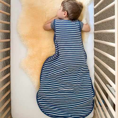 Image of Woolino Toddler Sleeping Bag, 4 Season Merino Wool Baby Sleep Bag or Sack, 2-4 Years, Navy Blue