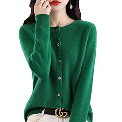 Women's Cashmere Cardigan Sweater,100% Cashmere Button Front Long Sleeve Cardigan-Hand Wash Only (Green,XL)