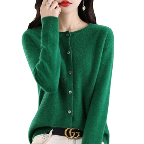 Women's Cashmere Cardigan Sweater,100% Cashmere Button Front Long Sleeve Cardigan-Hand Wash Only (Green,L)