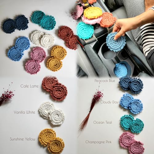 Cotton-Car-Coasters-2pc-Car-Cup-Coasters-Cute-car-Accessories-for-Women-TIK-tok-Must-Haves-2024-car-Coasters-for-Cup-Holders-Cafe-Latte