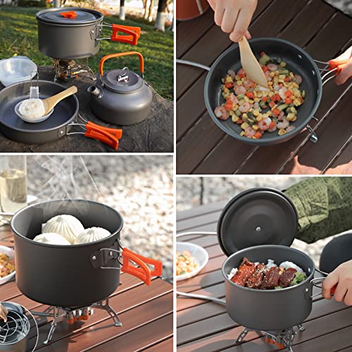 Outdoor Aluminum Camping Cookware Mess Kit, Folding Cookset with Teapot and Pan, Non Stick Lightweight Pots and Pans, Mesh Storage Bag for Backpacking, Outdoor Cooking and Picnic, Orange - Image 7