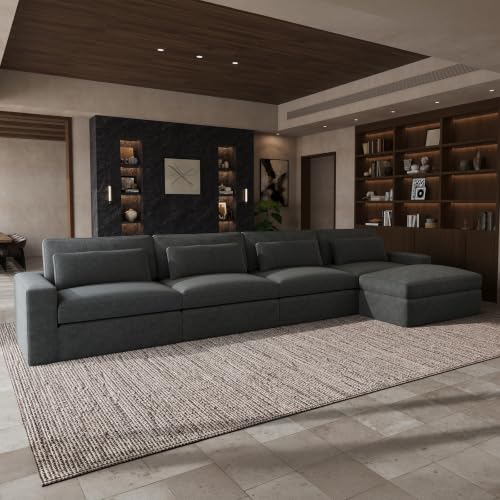 Image of Novilla 181 inch Deep Seat Modular Sectional Sofa, Removable Washable Covers, L Shape 5 Seater Cloud Couch with Lumbar Pillows, Chenille Boneless Sectional Couch Dark Gray, No Assembly Required