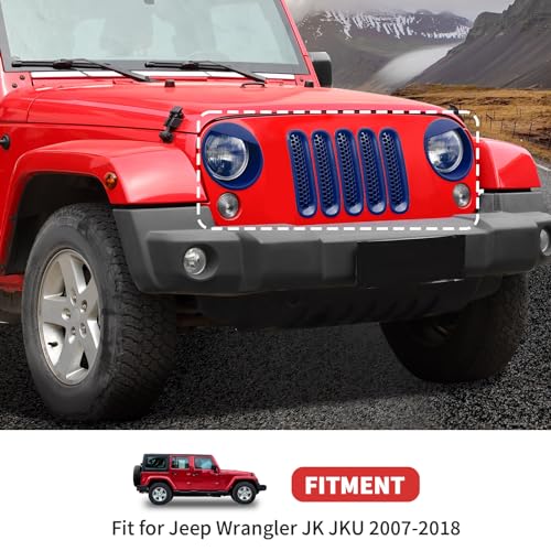Image of Mesh Grille Grill Insert+ Style Headlight Turn Light Cover Trim Fit for 2007-2018 Jeep Wrangler JK JKU(Blue)