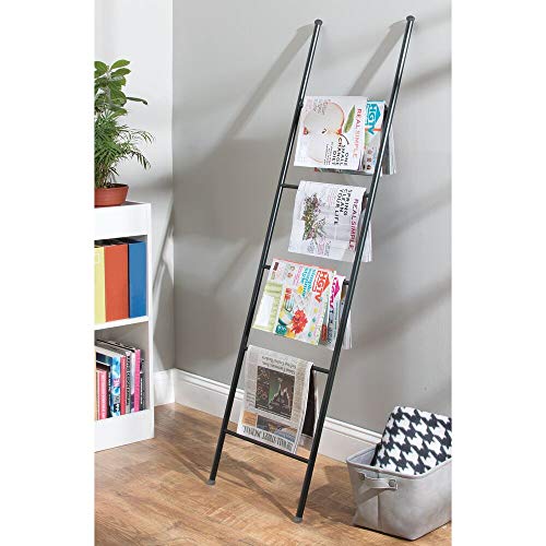 mDesign Metal Free Standing Bath Towel Blanket Ladder Storage Organization, Rack for Bathroom, Bedroom, Laundry Room - Matte Black
