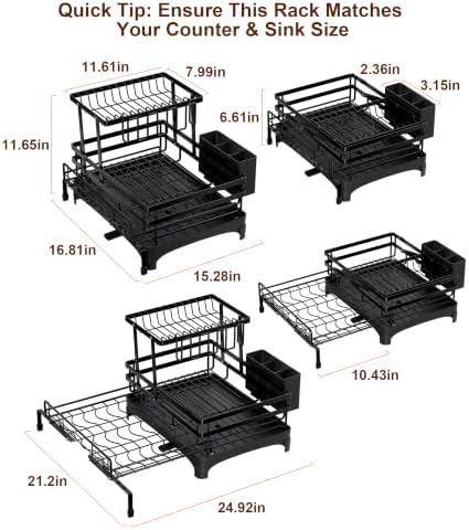 Hanyi 2-Tier Expandable Dish Drying Rack for Counter and Over Sink - 1