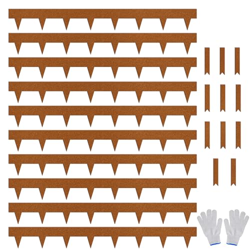 Worth Garden 33ft. Galvanized Steel Landscape Edging - 10-Pack 40' Metal Edging for Landscaping with 11 Stakes, Rust-Colored Powder Coating Hammer-in 4.5' Height Lawn Edging for Yard Pathway Divider