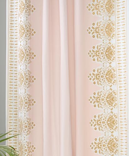 Image of Tranquebar Curtain Co. Window Curtains 5 Feet, 60-65% Room Darkening, Pink-Yellow Floral Print, Cotton Curtains for Window, Cotton Curtains 5 Feet Long Set of 2, BackTab Loops,Zia (152 cm) - Set of 2