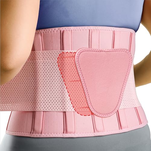 Image of FEATOL Back Brace for Lower Back Pain, Breathable Back Support Belt for Women & Men with Lumbar Pad, Lumbar Support Belt for Heavy Lifting & Work, Pink, L /XL (Circumference:30-38.6 inch)