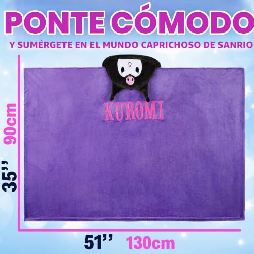 Miniatura 2 de Hello Kitty Sanrio Manta Con Capucha Para Niñas Adolescentes, Kuromi Cinnamoroll Manta Polar Sofa Cama 90x130cm, Regalos Anime Púrpura Kuromi