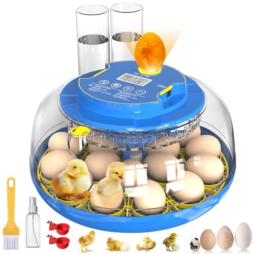 New Egg Incubator with Automatic Egg Turning and Humidity Control and Alarm, Incubators for Hatching Eggs at Home(Chicken, Goose, Bird, etc), with Display and 360° View, Backyard, Farm(Blue-18 Eggs)