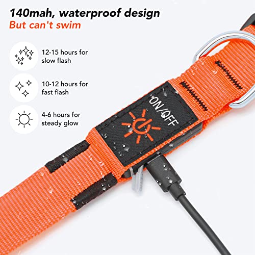 KOSKILL Leuchthalsband Hund Wiederaufladbare USB LED Hundehalsband Wasserdichtes Leuchtendes Hunde Halsband Einstellbare Super Helle für Mittlere Große Hunde (Orange, M)