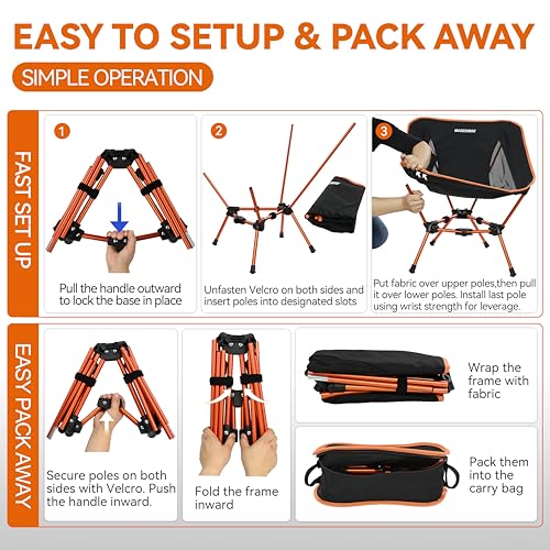 Image of MARCHWAY Lightweight Folding Camping Chair, Portable Foldable Compact for Outdoor Camp, Travel, Beach, Picnic, Festival, Hiking, Backpacking, Supports 330Lbs (Orange)