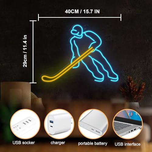 Image of CoolGift Mart Hockey Player Neon Sign - Sports Enthusiasts' Ultimate Wall Decor | Dimmable Hockey LED Light for Game Room, Bedroom, or Man Cave