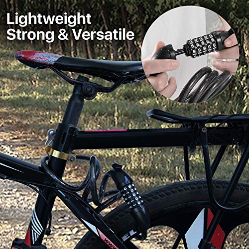 Flexzion 5-Digit Combination Bike Cable Lock with Seat Mount, 4 ft, Black - image 6