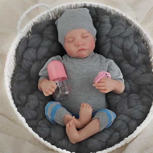 Reborn Baby Dolls 18' Realistic Baby Doll Real Life Like Sleeping Baby Doll for Girls Boys with a Bear Toy Reales Muñecas para Niñas with Birth Certificate & Feeding Kit Toys for Kids Age 3+