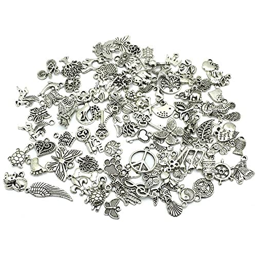 Image of Street27 100 Pieces Wholesale Bulk Lots Jewelry Making Silver Charms Mixed Smooth Tibetan Silver Metal Charms Pendants Animal figures DIY for Necklace Earring Bracelet Keyrings and Crafting