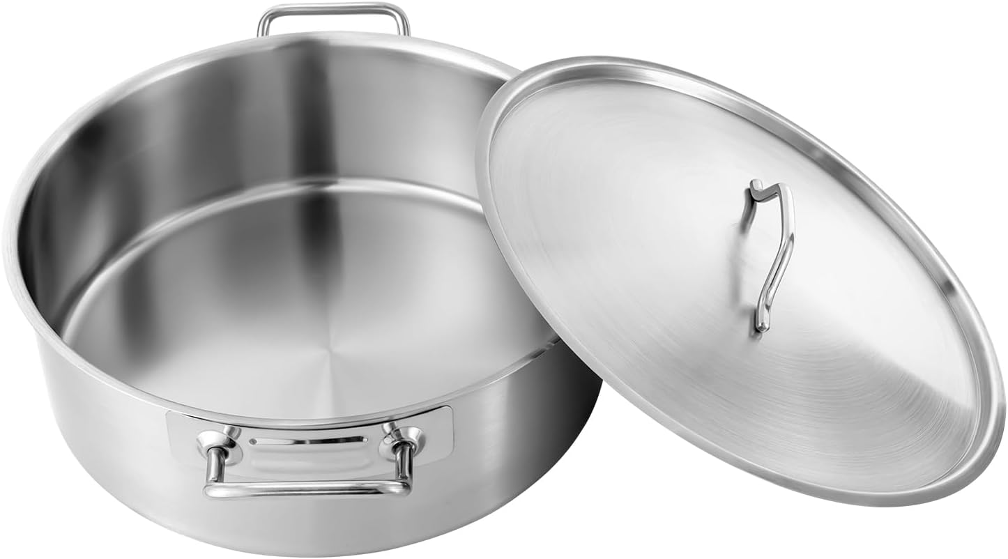 11Qt Stainless Steel Brazier Pan with Lid, Commercial Stock Pot Braisers Saute Pan with Handles, All-purpose Cookware for Boiling Stewing Frying and Casserole, Dishwasher & Microwave Safe