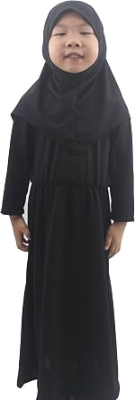 Girls Kids 2 Pcs Muslim Abaya Prayer Dress with Hijab Islamic Headscarf for Girl Robe Ramadan Eid Clothes