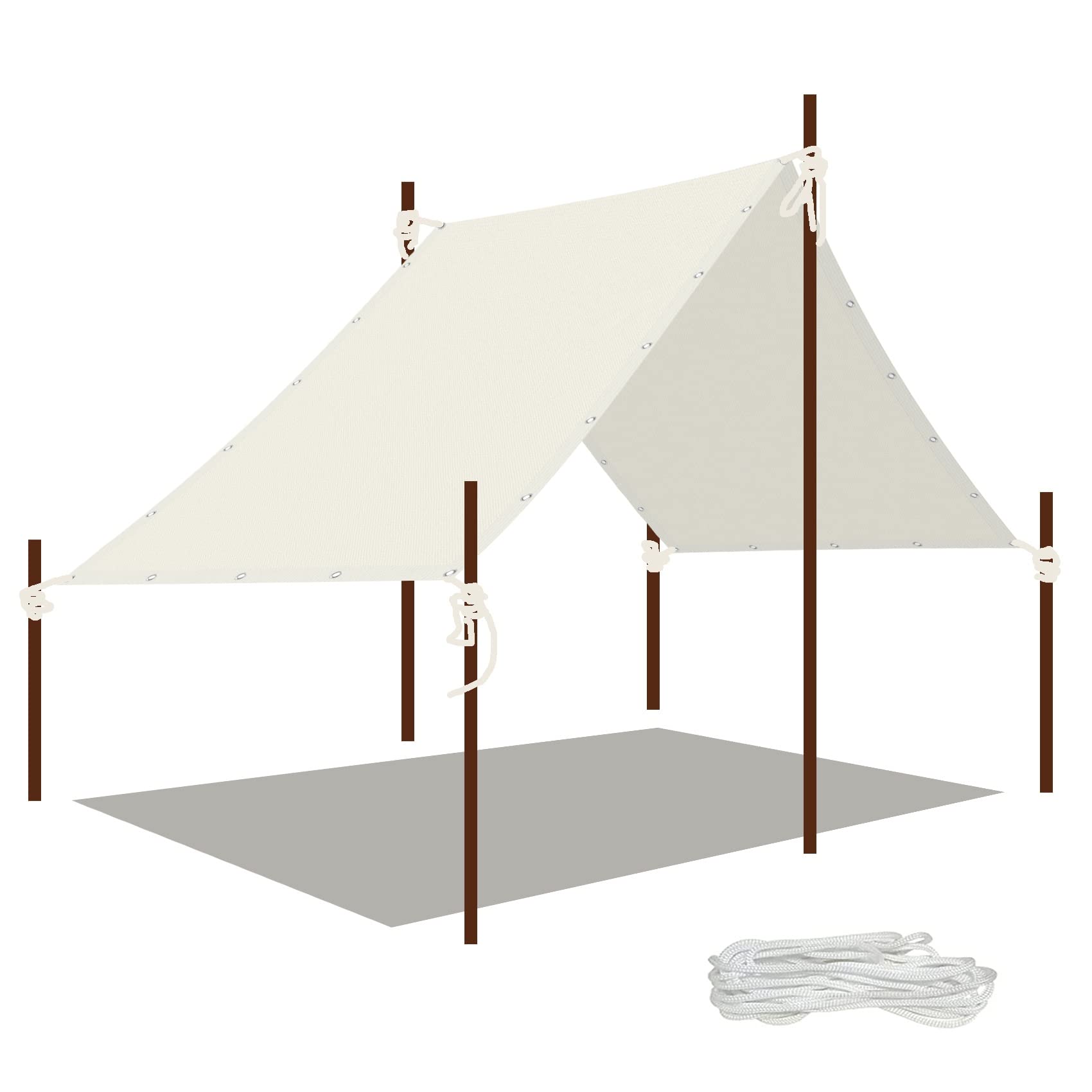 Voile d'ombrage imperméable 3.5 x 5.5 m blanc avec cordes