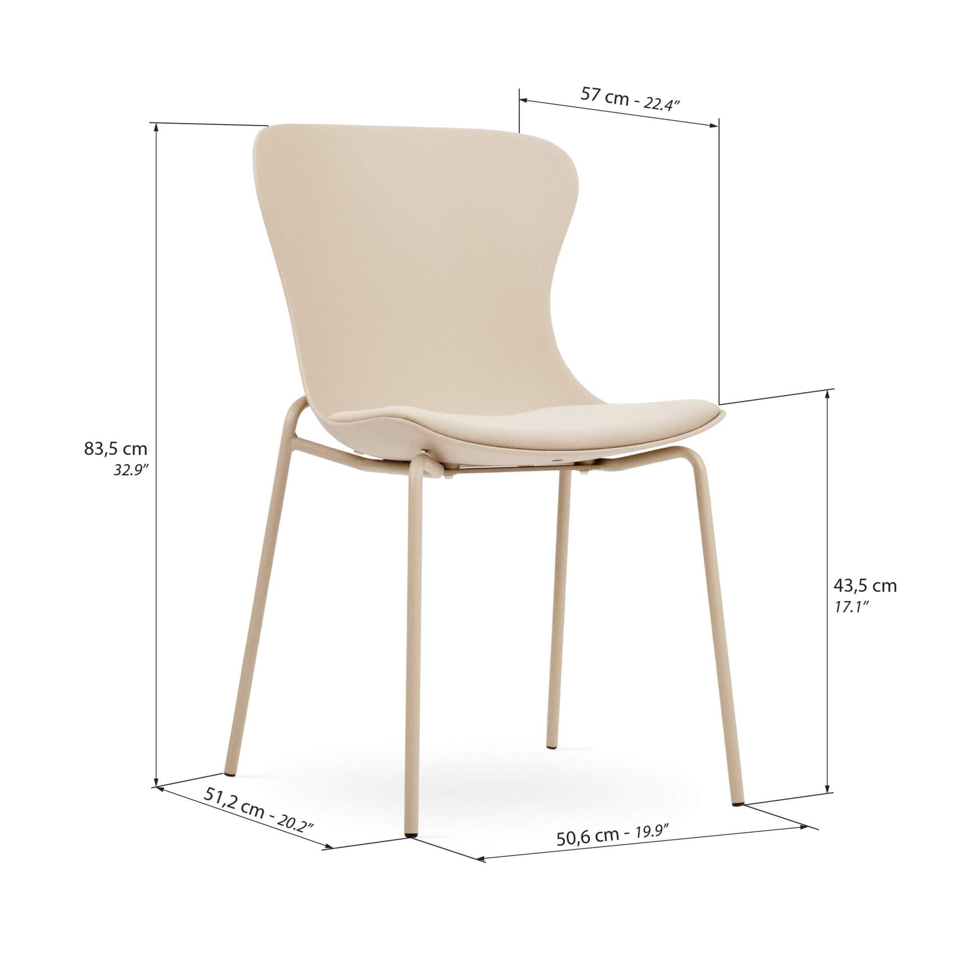Mobili Fiver, Sedie Zoe, set da 2, Beige, Polipropilene, Sedie Moderne per Cucina, Soggiorno