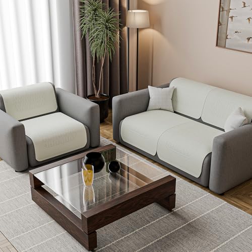 Image of Kuber Industries 2+1 Seater Sofa Cover | Slipcover for Living Room | Thick & Cozy | Non-Slip Comfort Sofa Cover Set | Columbia 258003 - Cream