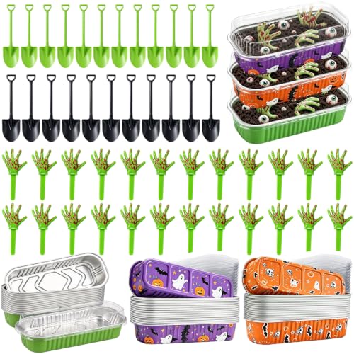 Halloween Mini Cake Loaf Pans with Lids Zombie Hands Shovel Spoons
