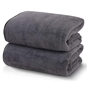 TENSTARS Silk Hemming Bath Towels for Bathroom Clearance – 27 x 55 inches – Light Thin Quick Drying – Soft Microfiber Absorbent Towel for Fitness, Sports, Yoga, Travel, Gym – 2 Pack, Dark Grey