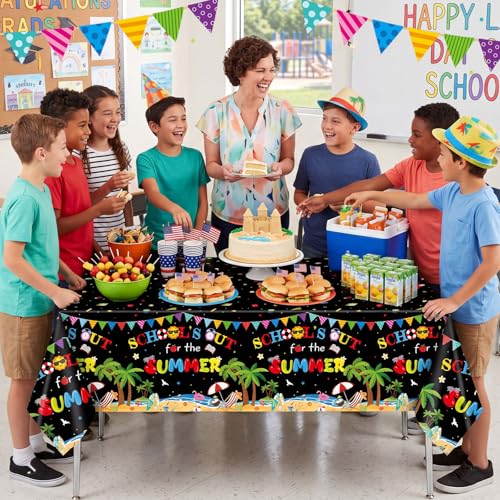 Hahafelt 3 Pack School's out for Summer Tablecloths 54x108", End of School Year Plastic Disposable Table Covers Rectangle Waterproof for Last Day of School Kindergarten Graduation Party Supplies — view 5
