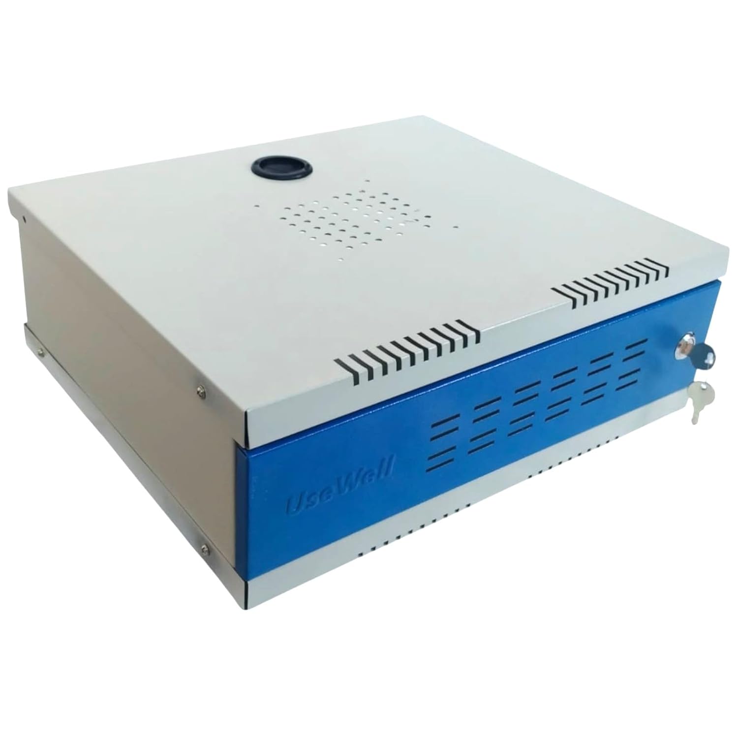 USEWELL 2U Full Metal Rack for DVR/NVR/Network Switches – Lockable, Glass Front, Ventilated with Top & Side Airflow, 2-Way Cable Management Holes – 350x400x140mm Secure Equipment Cabinet