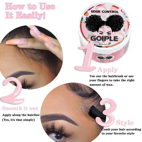 Image of Goiple Edge Control Wax for Women - Strong Hold, Non-greasy Smoother, Strawberry Scent (4oz + Edge Scarf + Hair Bonnet + 2 Edge Brushes)