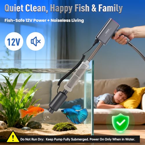 Cordless Aquarium Vacuum Gravel Cleaner: 36W Electric Rechargeable Fish Tank Cleaner with 4 Adjustable Suction, Anti-Clog for Debris Clean & Sand Washing,Automatic Water Changer for Small/Large Tank — view 6