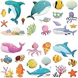 CRASPIRE Calcomanía de Ventana con Dibujos Animados de Vida Marina 8 hoja Adhesiva Impermeable de PVC para Pared Ballenas Algas Caracoles Pulpos Decoración Se Adhiere Y Se Pega para Dormitorio Guarder