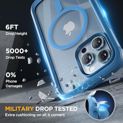 Miracase Magnetic Glass for iPhone 13 Pro Case,Compatible with MagSafe,Full-Body Protection Bumper with Shockproof Military-Grade,Built-in 9H Tempered Glass Screen Protector,Capri Blue - Thumbnail 6