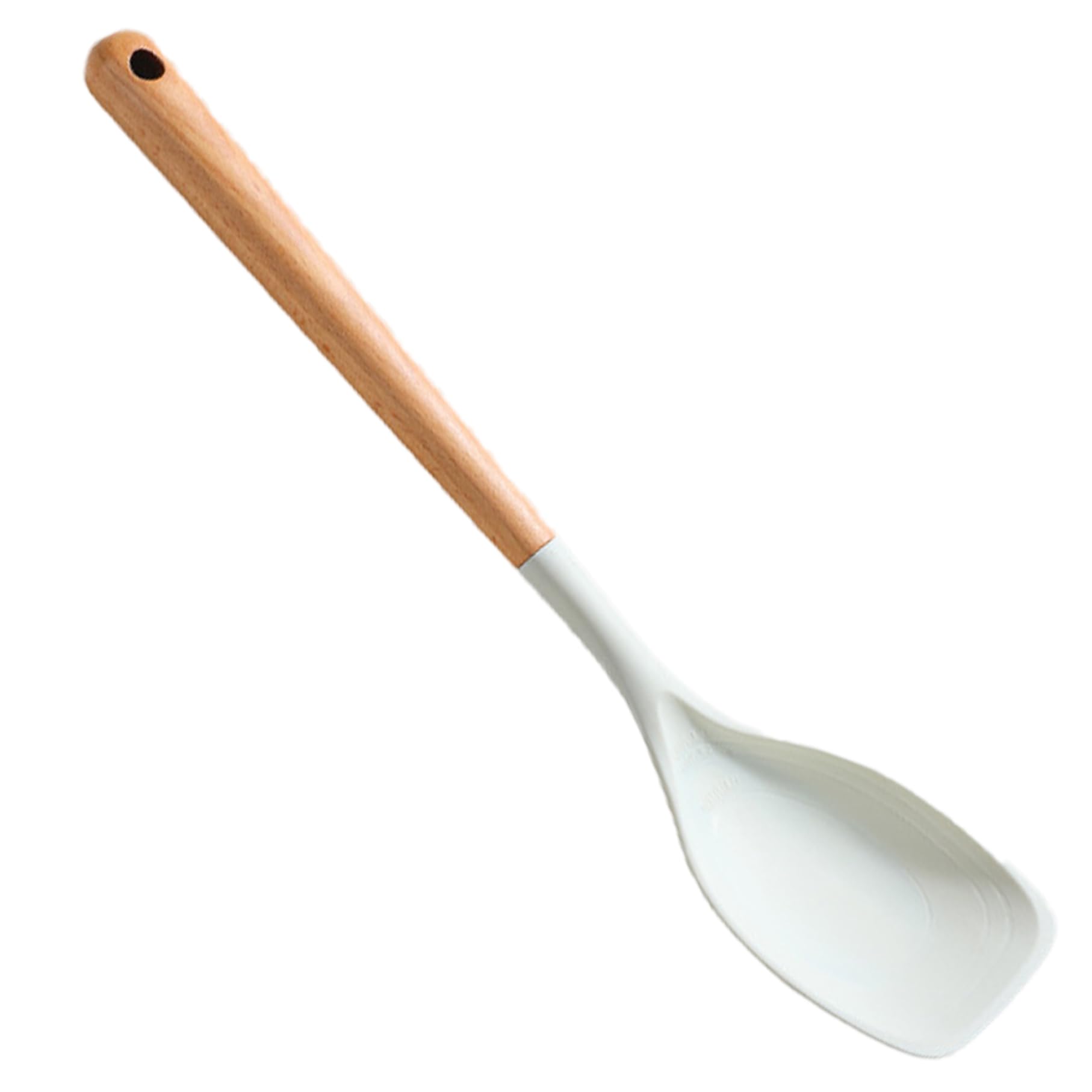 Vervevum Silicone Spoons for Cooking, 2-in-1 Multi-function Spatula Spoon with Wood Handle Heat Resistant Food-Grade Cooking Utensils for Kitchen, White, Spatula Spoon