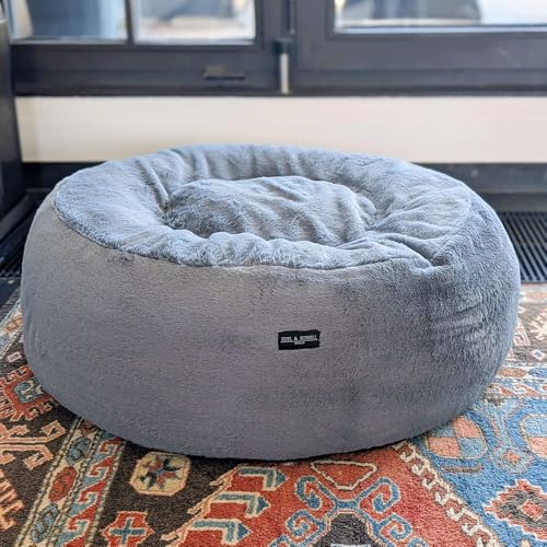 EDEL&SCHNELL orthopädisches Luxus Hundebett, rund aus hochwertigem Kunstfell, Hundekissen waschbar mit extra Höhe für Whippets, Windhunde, Ridgeback Viszla und Co. (100 cm)