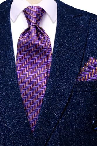 Image of Hi-Tie Mens 70inches Tie Set Extra Long Necktie for Men Cufflinks Handkerchief Big Tall Men Business Wedding