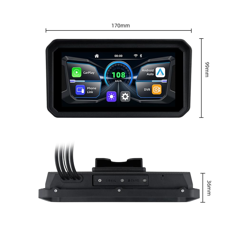 Tableau de Bord de Moto Numérique de 6,25 Pouces Portable de 6,25 Pouces Navigation de Moto IPS Carplay & Android Auto Diguct Dashboard Antift Vol Affichage de Navigation Amovible Écran