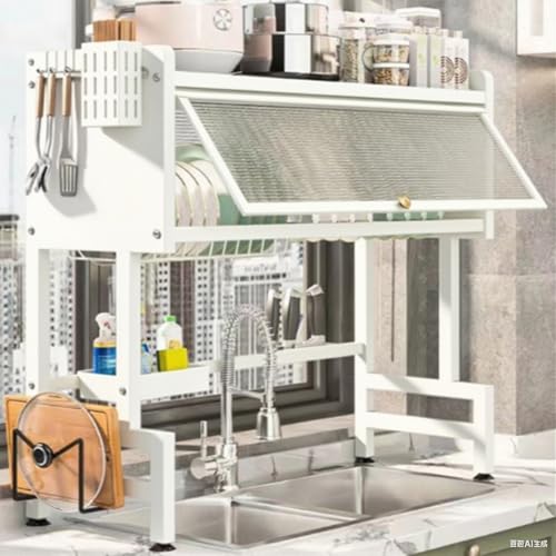 Nizer - Fregadero de cocina que ahorra espacio para lavavajillas, escurridor de encimera, a prueba de polvo, de una sola capa (blanco, 95 cm) - Maximiza el Sto y la eficiencia
