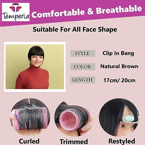 Image of Temperia Front Fake Bangs Hair Extensions For Women - clip on Side curtain bangs fringes hair extensions - Cute Hair Accessories for Women & Girls - Natural Brown - (Pack of 1)