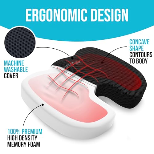 FORTEM Chair Cushion, Seat Cushion for Office Chair, Lumbar Support Pillow for Chair, Car Seat Cushion, Back Support Memory Foam Pillow Washable Cover (Black, Mesh) - Image 5