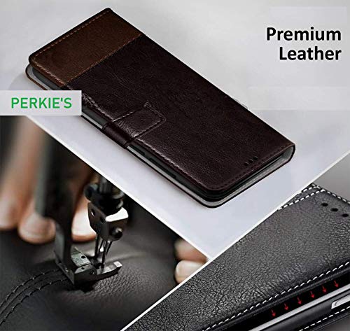 Image of Perkie Handmade Zorro Series Faux Leather Wallet Flip Case Kick Stand Magnetic Closure Flip Cover for Motorola Moto G54 5G (Coffee with Brown)