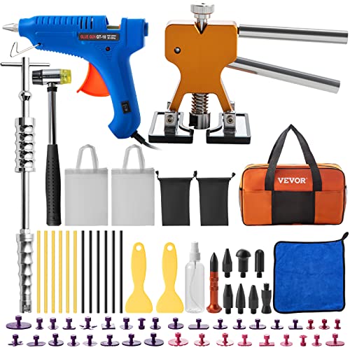 VEVOR Dent Removal Tool, 69 Pcs Paintless Dent Repair Tools, Golden Lifter Car Dent Repair Kit, Glue Puller Tabs Dent Puller Kit for Auto Dent Removal, Minor Dents, Door Dings and Hail Damage