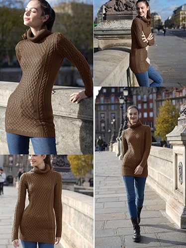 Image of v28 Women's Cotton Turtle Cowl Neck Aran Fishermen Fair Isle Cable Knit Sweater
