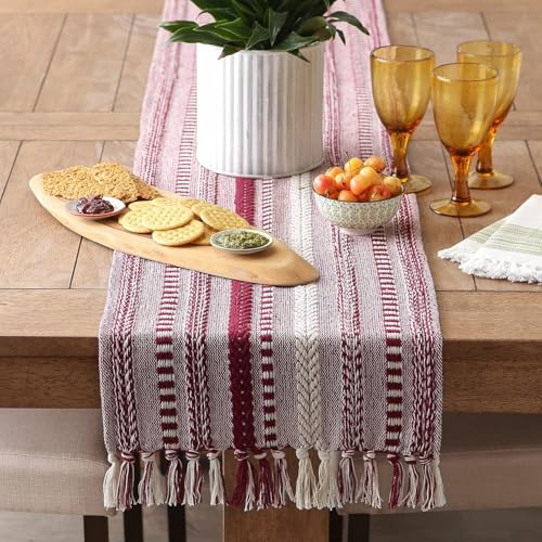 Image of THE HOME TALK Premium Cotton 4-6 Seater Table Runner - 14x72 Inches - Wine Elegant Dining, Handcrafted Quality,Console Vibe