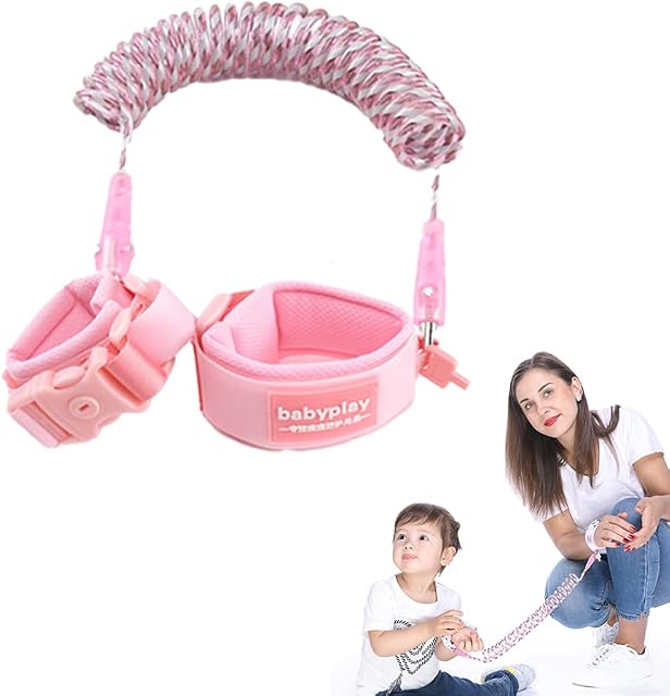 Anti Lost Belt/Locked Anti-Lost Child Safety Wrist Link, 360 Degree Rotating Joint Reflective Children Wrist Reins Safety Adjustable 1.5M Toddler Wrist Strap for Walking(Pink)