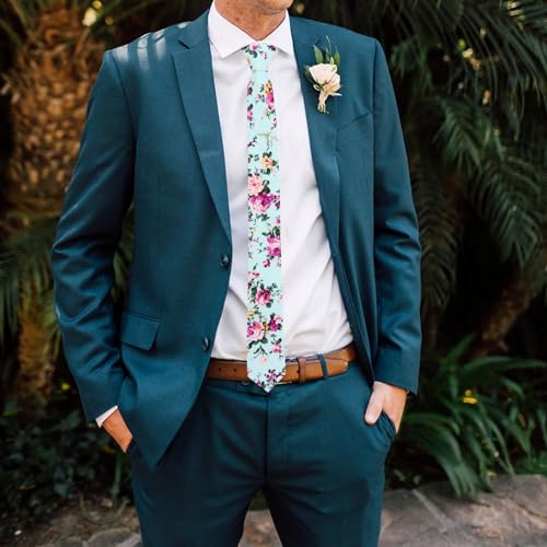 Image of Mantieqingway Floral Ties for Men Skinny Cotton Tie Flower Necktie