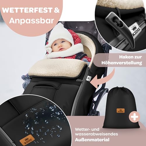 Kidiz® Babyfußsack Winterfußsack Kinderwagen, Universal Fußsack Buggy/Babyschale mit Lammfleece, 3- & 5-Punkt-Gurt, wasserdicht, winddicht… – Ansicht 7